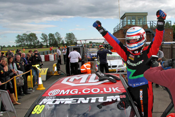 Jason Plato celebrates his victory in race 3