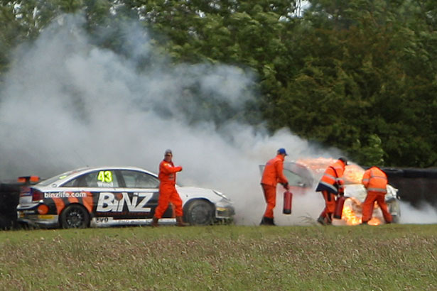 Marshals attending to Liam Griffin's fuel fire