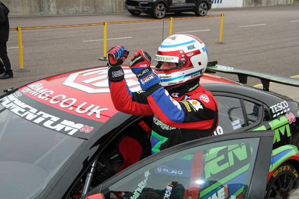 Jason Plato celebrates victory at Rockingham