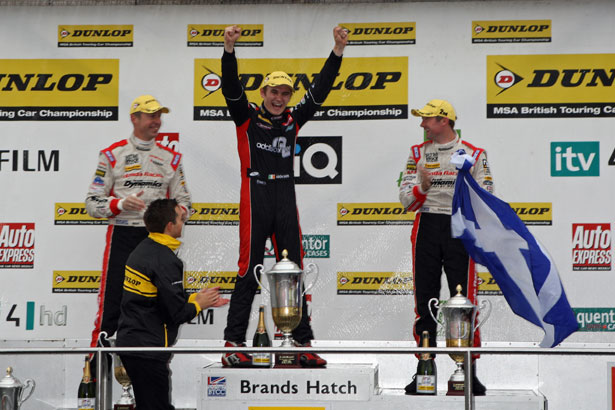 Aron Smith celebrates his maiden BTCC victory