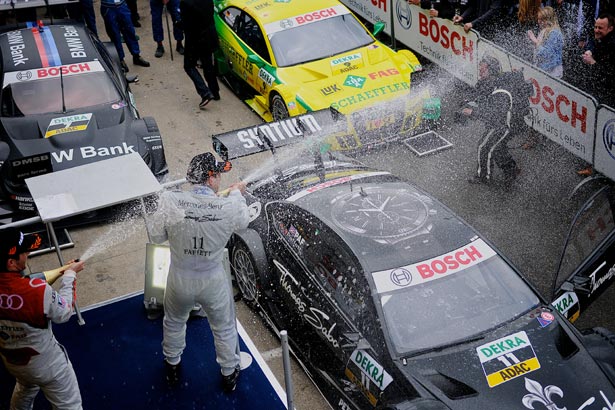 The champagne flows for race winner Gary Paffett