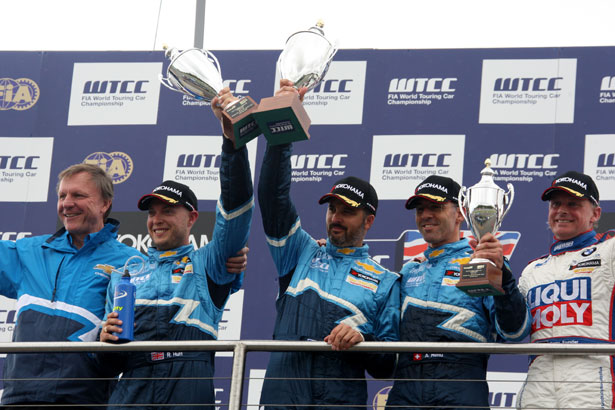 Chevrolet celebrate a 1-2-3 victory at Donington Park last year