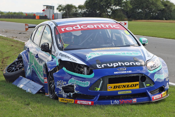 Aron Smith's damaged Airwaves Racing Ford Focus