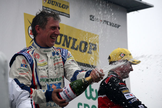 Jason Plato celebrates keeping his championship hopes alive