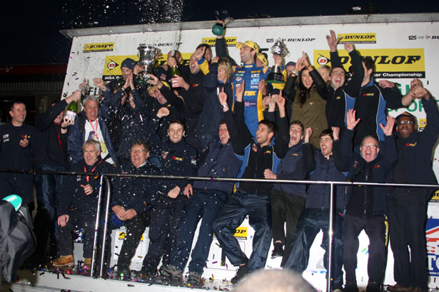 Andrew Jordan and the Pirtek Racing team celebrating their BTCC success