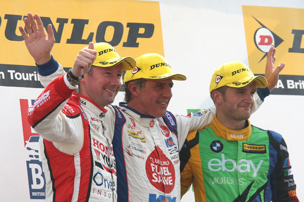 Gordon Shedden (3rd), Jason Plato (1st) and Colin Turkington (2nd)