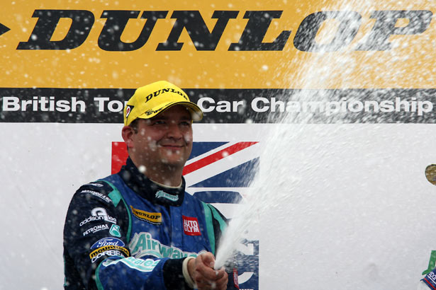 Mat Jackson sprays his victory champagne