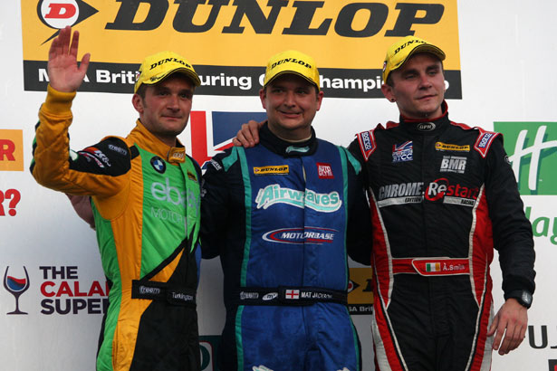 Race 3 podium:  Colin Turkington, Mat Jackson and Aron Smith