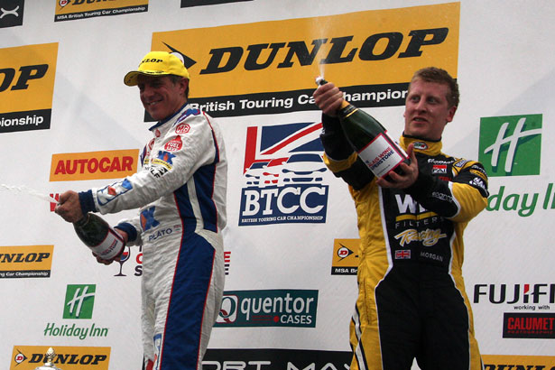 Jason Plato on the podium with a delighted Adam Morgan 2nd