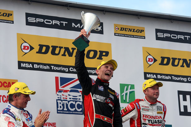Aron Smith on the top step of the podium at Oulton Park last year