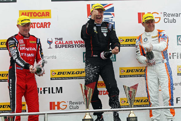 Gordon Shedden (3rd), Jason Plato (1st) and Rob Collard (2nd)