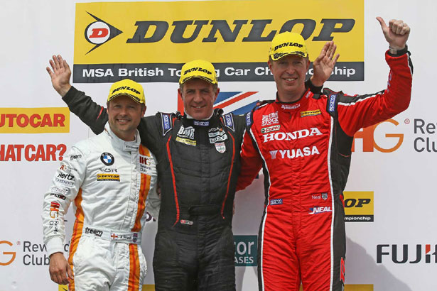 Andy Priaulx (3rd), Jason Plato (1st) and Matt Neal (2nd)