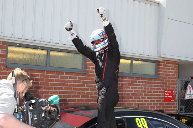 Jason Plato celebrates his 2nd win of the day at Oulton Park