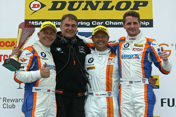 Collard, Priaulx and Tordoff celebrate with Team Principal Dick Bennetts