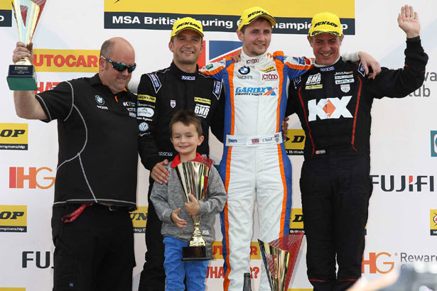 Race two podium celebrations for Tordoff, Plato and Turkington