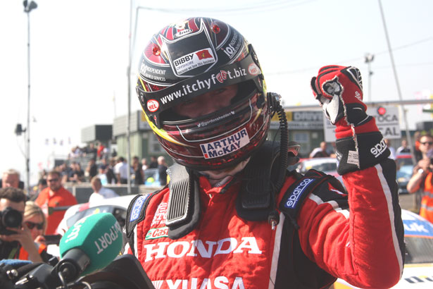 Gordon Shedden is ecstatic with his win at Knockhill