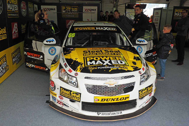 Josh's Chevrolet Cruze in the pit garage