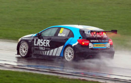 Aiden Moffat testing in the rain at a wet Donington Park