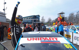 Tom Ingram celebrates his maiden BTCC victory