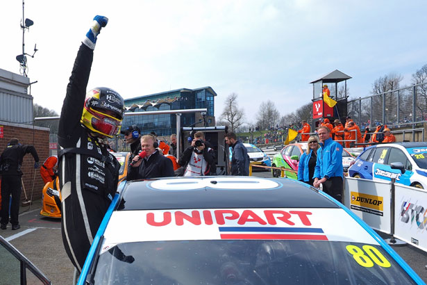 Tom Ingram celebrates his maiden BTCC victory