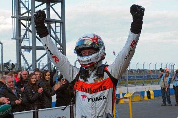 Matt Neal celebrates his first win of the year