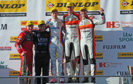 The race three podium from Donington Park