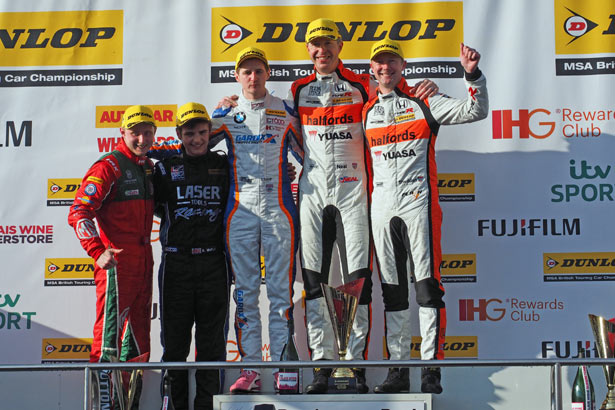 The race three podium from Donington Park