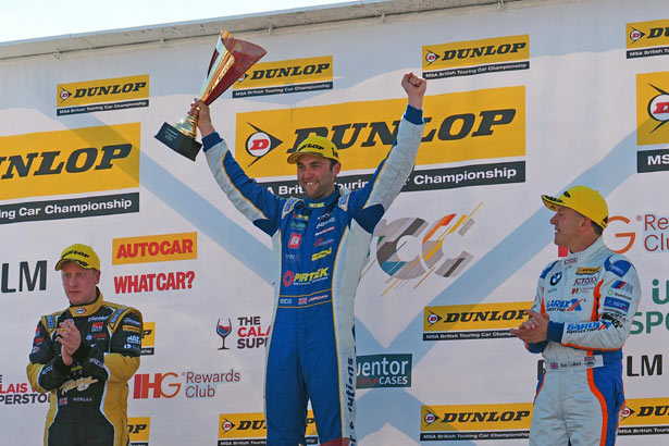 Andrew Jordan celebrates his first win of the 2016 season