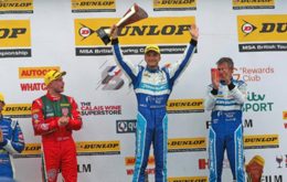 Podium celebrations for Turkington (centre), Plato (right) and Sutton (left)