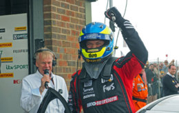 Mat Jackson celebrates his race two victory