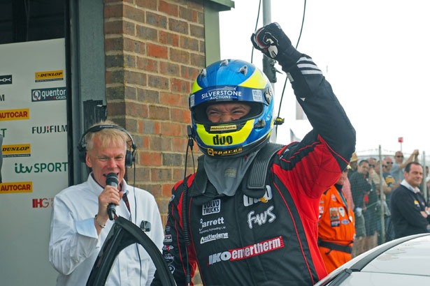 Mat Jackson celebrates his race two victory