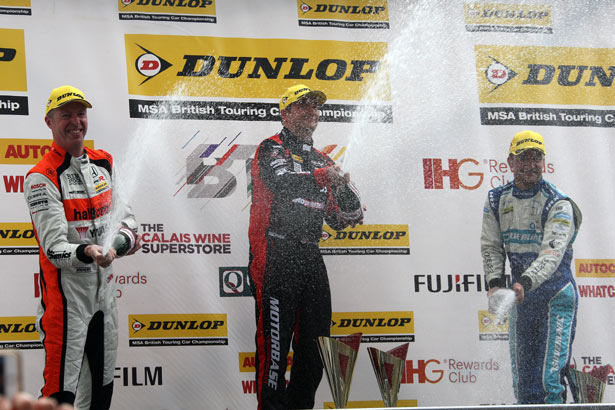 Champagne celebrations for Mat Jackson, Colin Turkington and Matt Neal