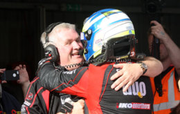 Mat Jackson and team boss David Bartrum enjoy their victory